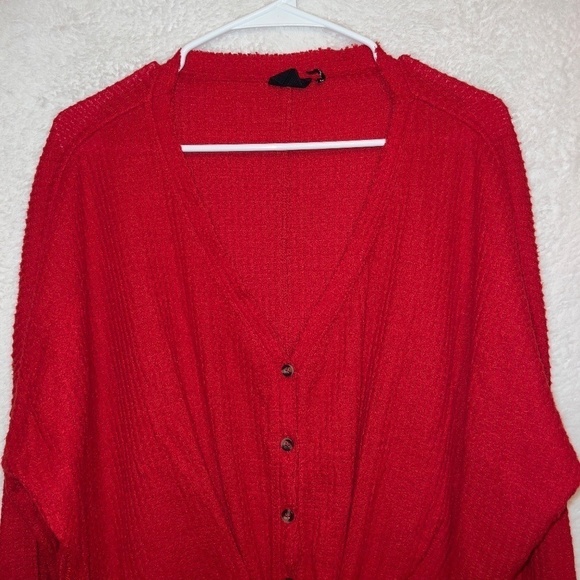Urban Outfitters Out From Under Red Ribbed Button Front Pullover Henley Top - Picture 4 of 6